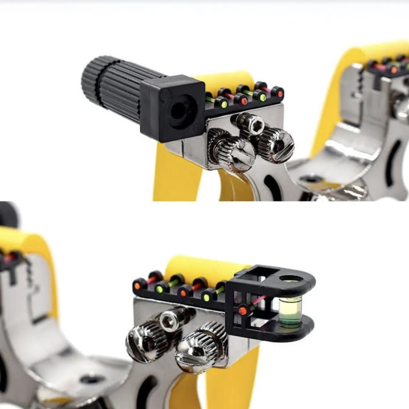 Sistema de láser rojo y nivel de burbuja integrado en resortera profesional